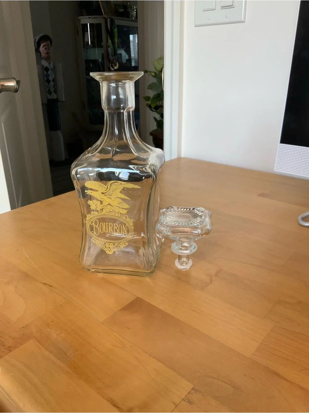 Clear Glass Bourbon Decanter with Gold Eagle Accent
